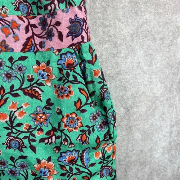 Boden Cross Over Linen Jumpsuit Womens 4 Green Pink Floral‎ Sleeveless Boho NEW - Picture 4 of 13